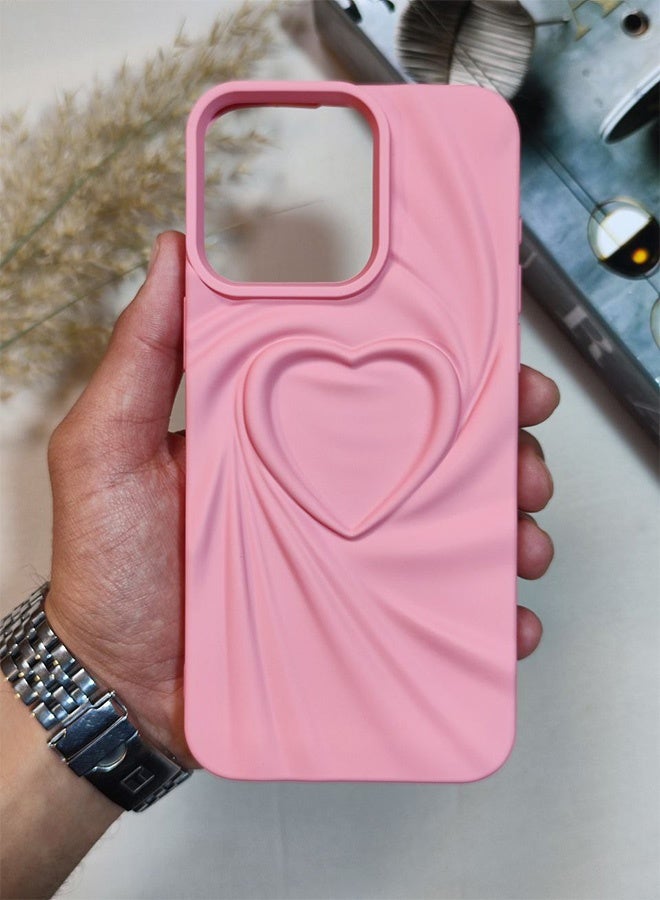 Silicone Case Compatible With Iphone 15 Pro Max, Shockproof And Scratch-Resistant Silicone Case With A Beautiful 3D Heart Design, For Iphone 15 Pro Max - Pink - Image 1